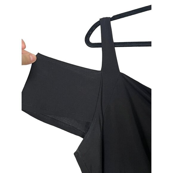 Torrid Top Women 22 Black Tank Cold Shoulder Neutral Minimalist Casual Retro 80s - Picture 3 of 12